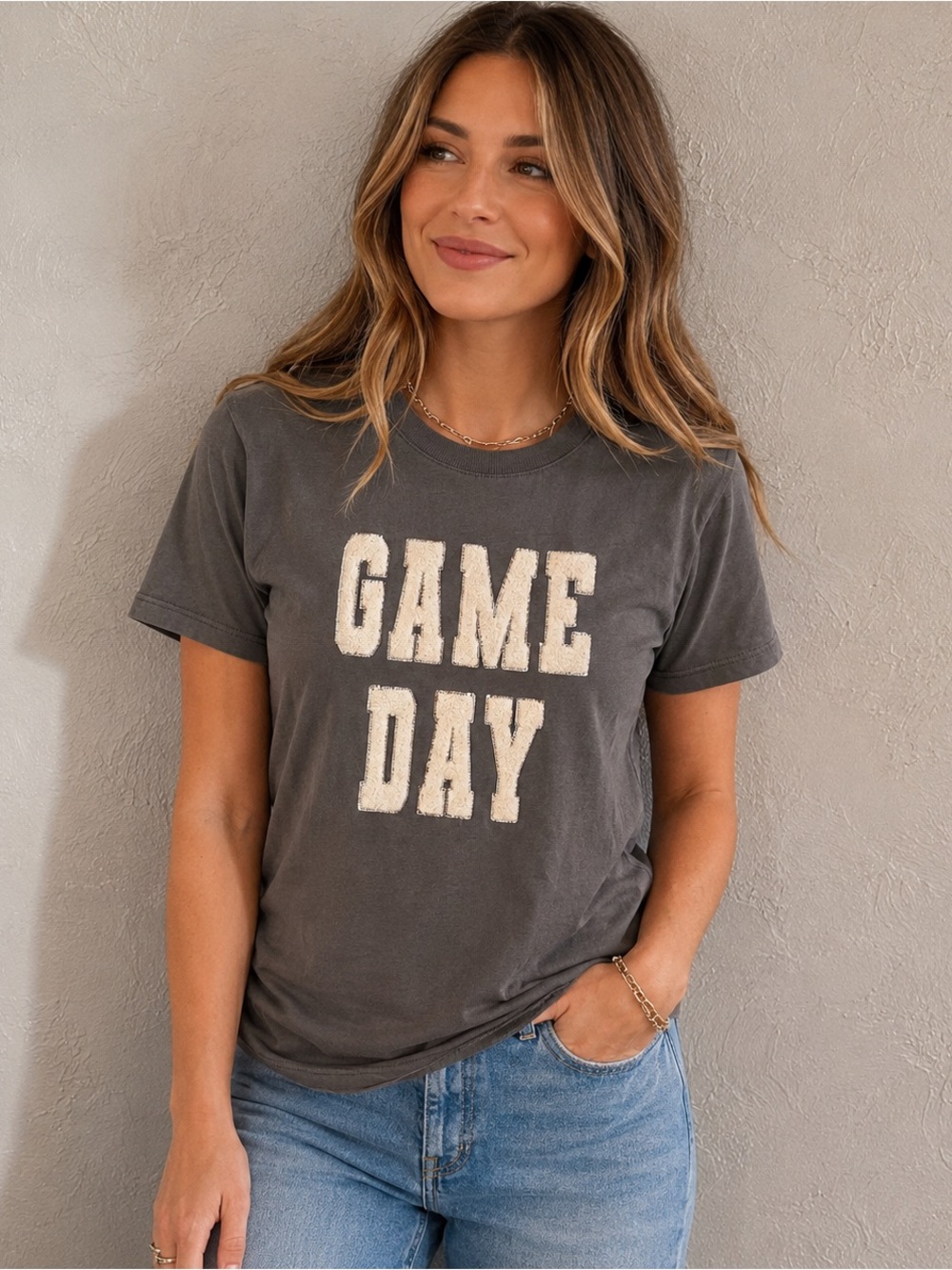 Maurices Game Day Graphic Tee Gray Bouclé Lettering Size Large